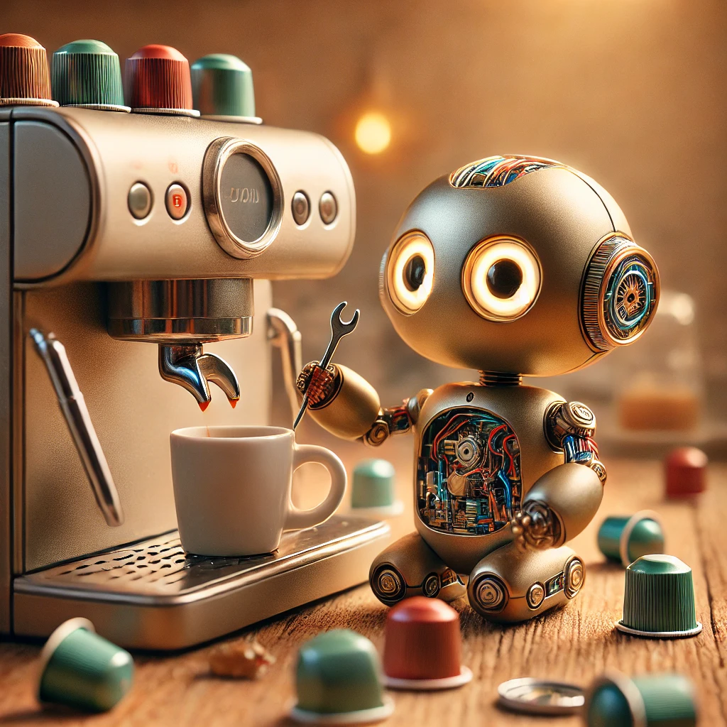 Robot arreglando cafetera